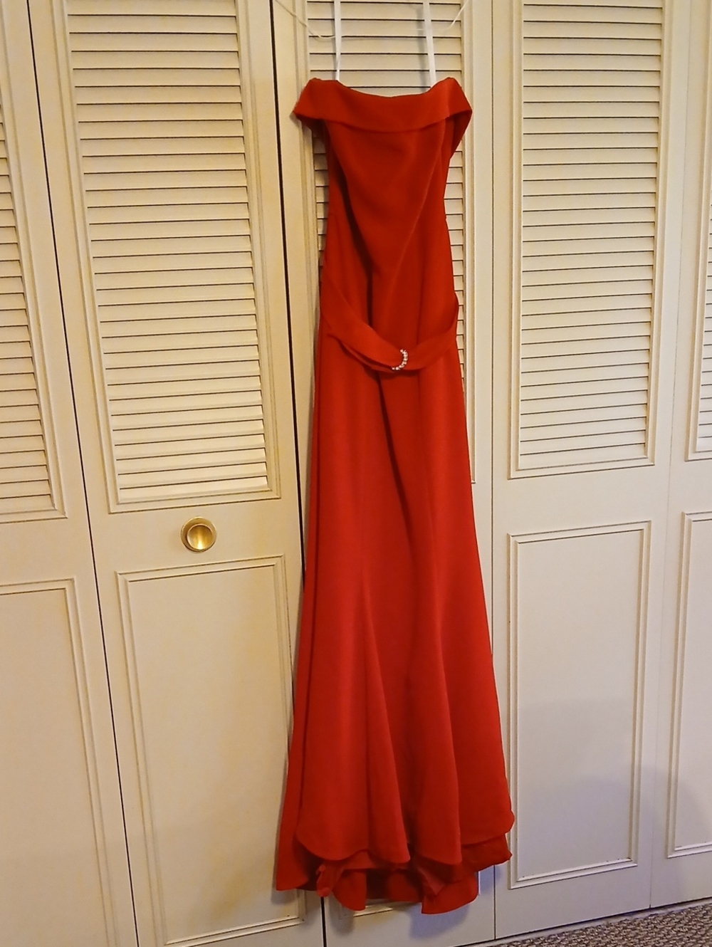 WAYNE CLARK Strapless Red Evening Gown with Matching Red Flowing Shawl